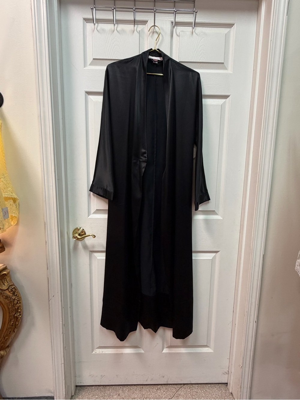 Victoria's Secret Black Satin Robe with Pink Label